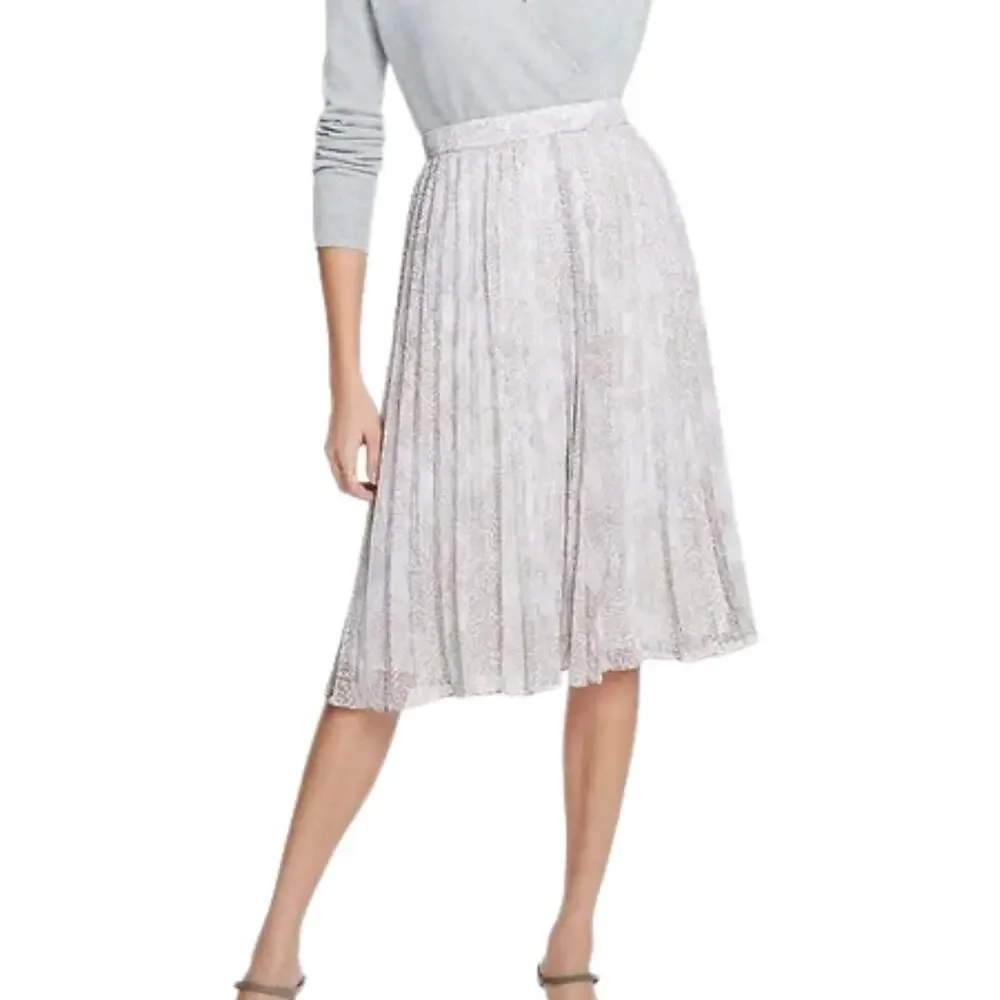 Ann Taylor Pleated Snakeskin Accordion Midi Skirt Size 6P White Gray Office - Picture 1 of 9